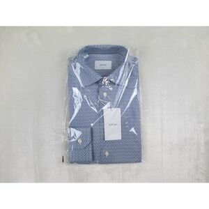 NEW Eton Dress Shirt Mens 38 15‎ Small Blue Geometric Cotton Slim Business